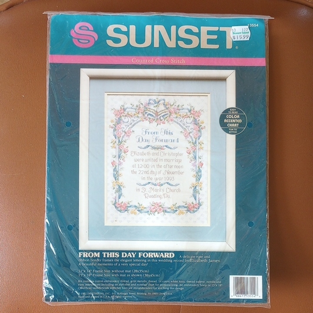 NWT "From This Day Forward"  Sunset Counted Cross Stitch Sampler Kit #13554